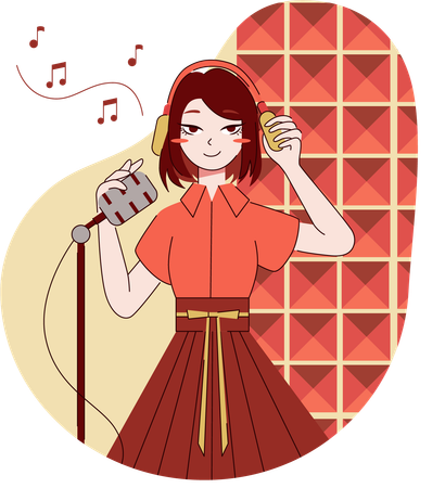 Girl is performing at music festival  イラスト