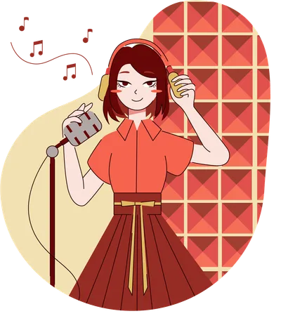 Girl is performing at music festival  イラスト