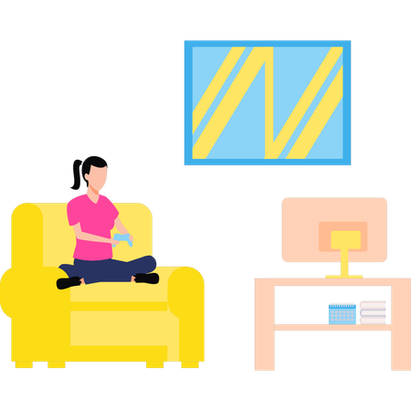 Girl is playing a video game at home  Illustration