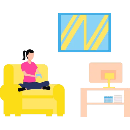 Girl is playing a video game at home  Illustration