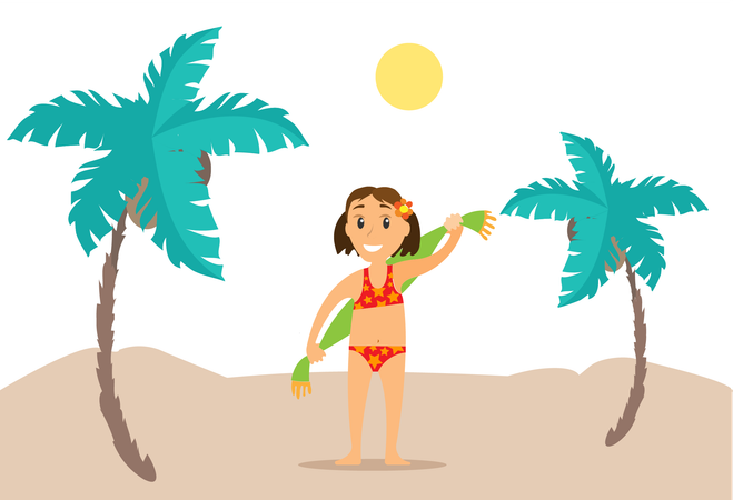 Girl is playing at beach  Illustration