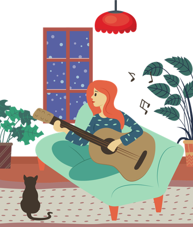 Girl is playing guitar  Illustration