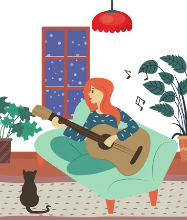 Girl is playing guitar  Illustration