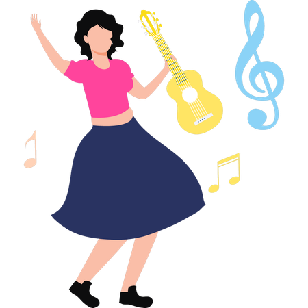 Girl is playing guitar  일러스트레이션