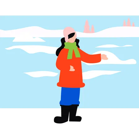 Girl is playing in snow while wearing warm clothes  Illustration