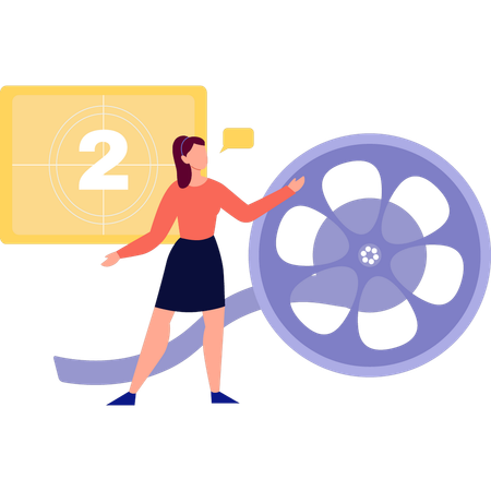 Girl is playing movie reel  Illustration