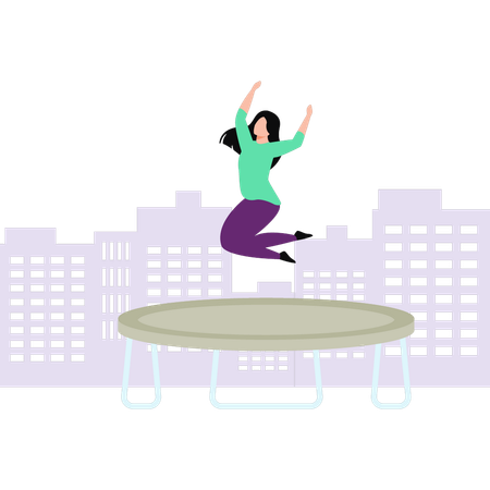 Girl is playing on the trampoline  Illustration