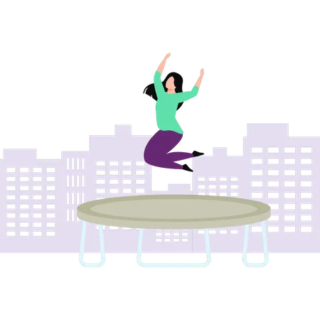 Girl is playing on the trampoline  Illustration