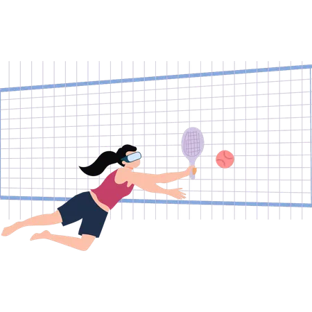 The Girl Is Playing Tennis Illustration