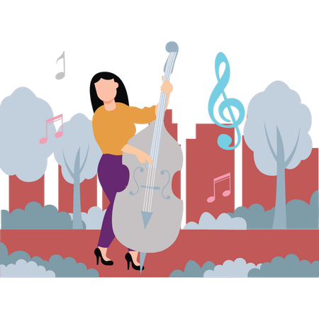 Girl is playing the cello in forest  Illustration