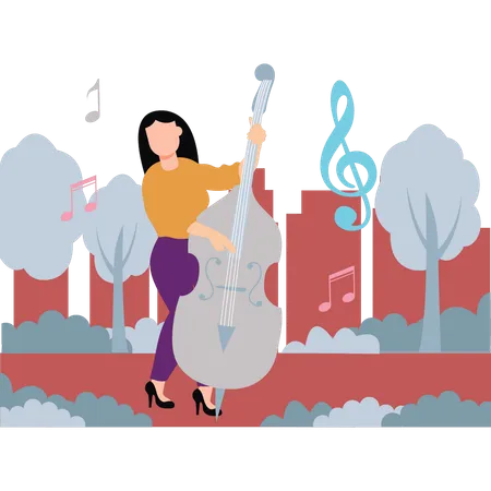 Girl is playing the cello in forest  Illustration