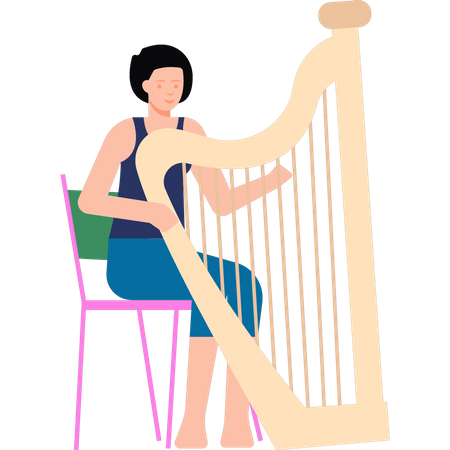 Girl is playing the harp  Illustration