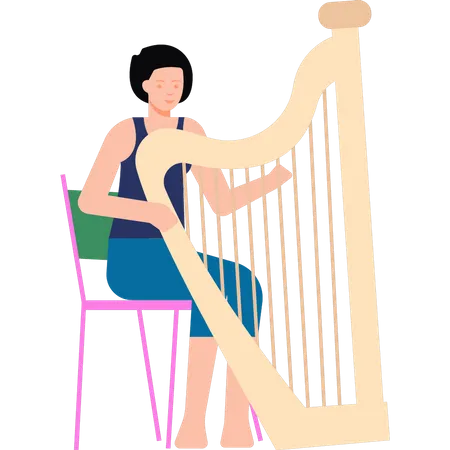 Girl is playing the harp  Illustration