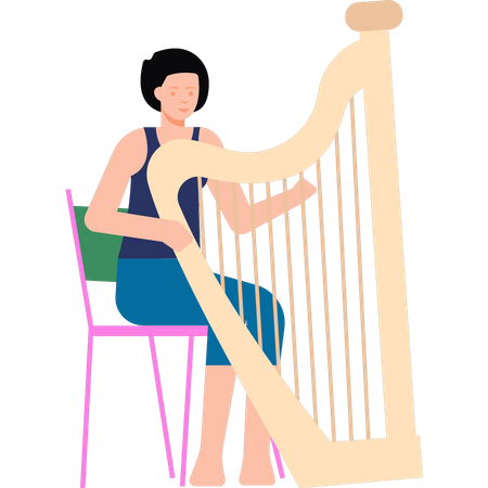 Girl is playing the harp  Illustration