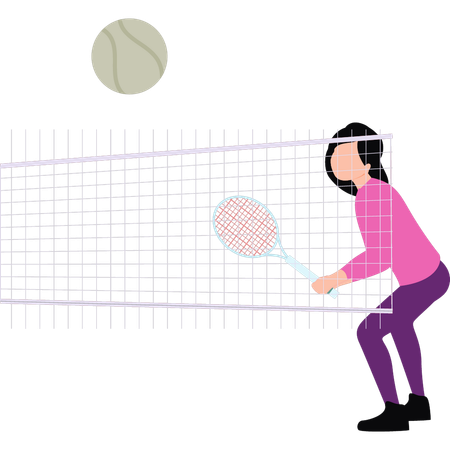 Girl is playing the net in tennis  Illustration