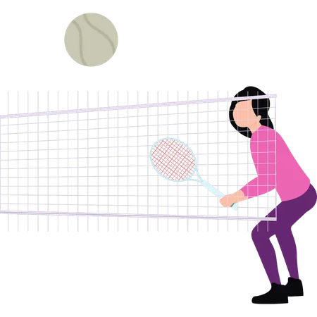 A Girl Is Playing The Net In Tennis Illustration