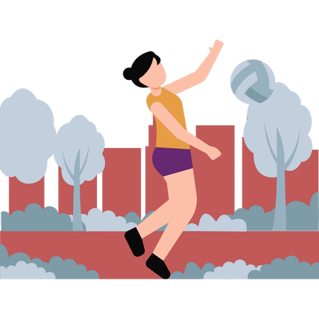 Girl is playing the volleyball in forest  Illustration