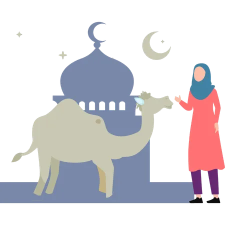 A Girl Is Playing With A Camel Illustration