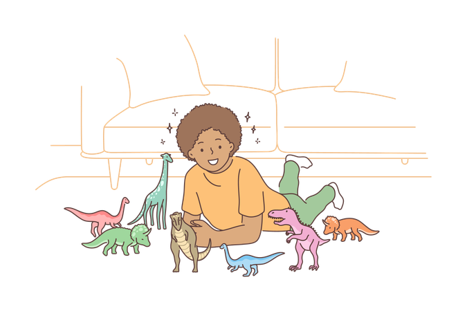 Girl is playing with animal toys  Illustration