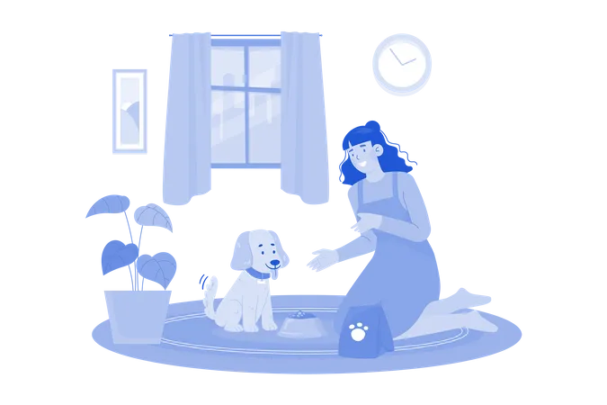 Girl is playing with dog  Illustration