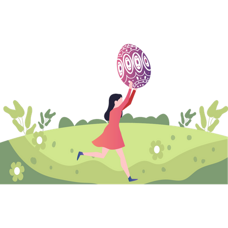 Girl is playing with Easter egg Illustration