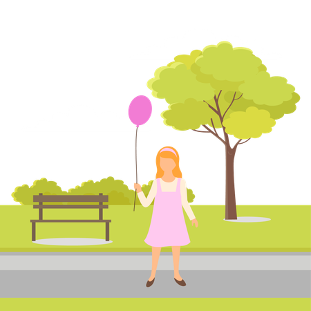 Girl is playing with her balloons  イラスト