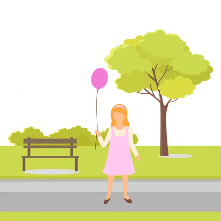 Girl is playing with her balloons  イラスト
