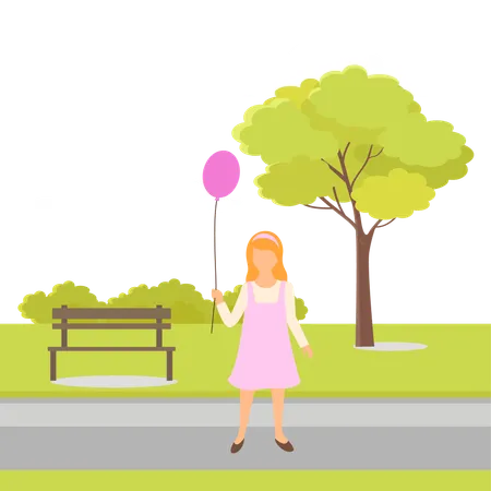 Girl is playing with her balloons  Illustration