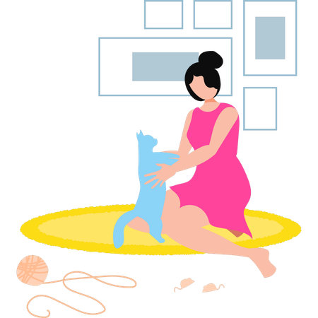 Girl is playing with her cat  Illustration