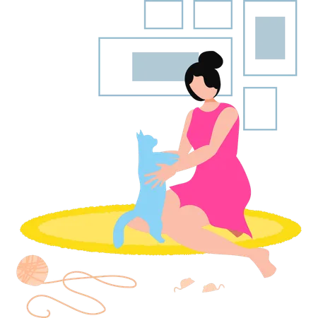 Girl is playing with her cat  Illustration