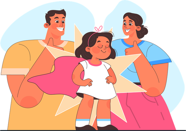 Girl is playing with her parents  Illustration