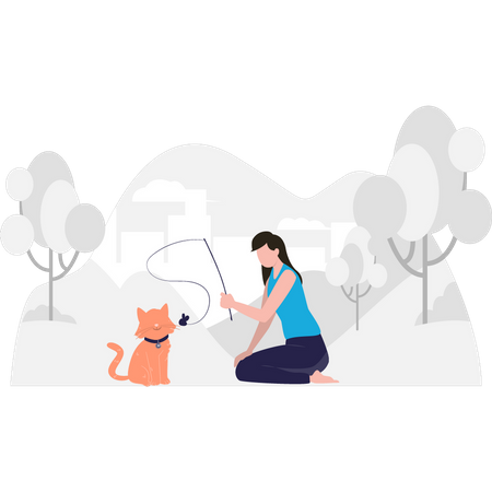 Girl is playing with her pet animal. Illustration