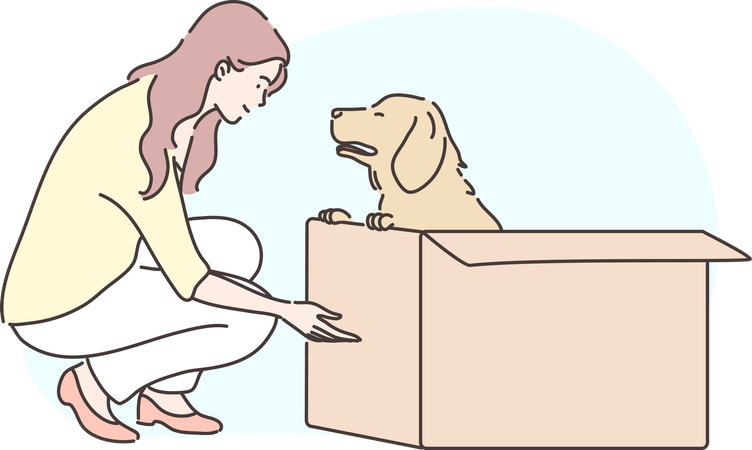 Girl is playing with her pet dog  Illustration