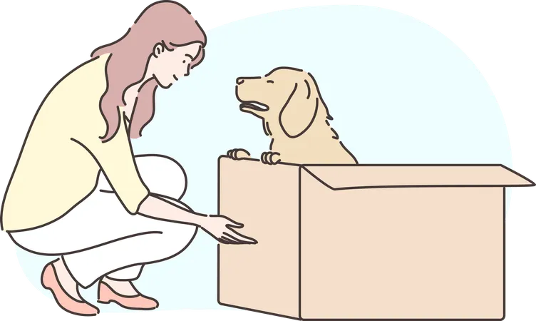 Girl is playing with her pet dog  Illustration