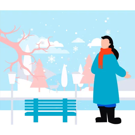 Girl Is Playing With Snow Illustration