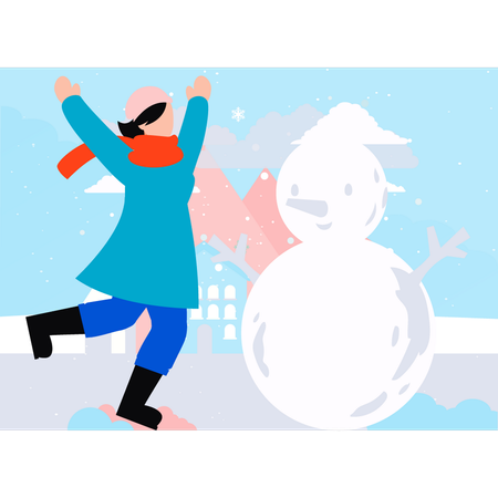 Girl is playing with snow  Illustration