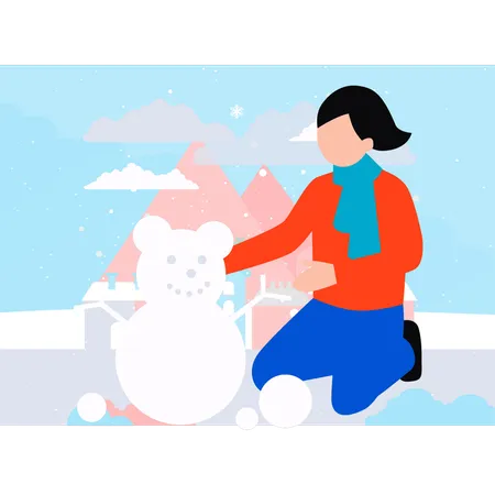 Girl is playing with snow  일러스트레이션