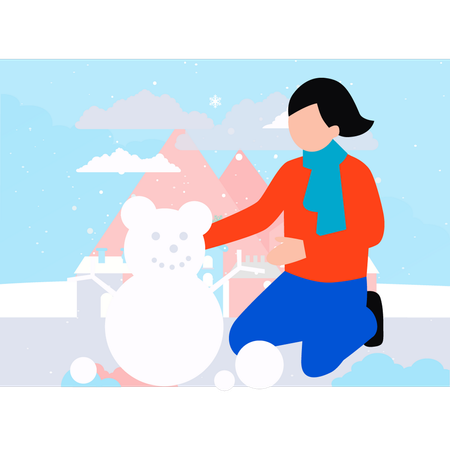 Girl is playing with snow  Illustration