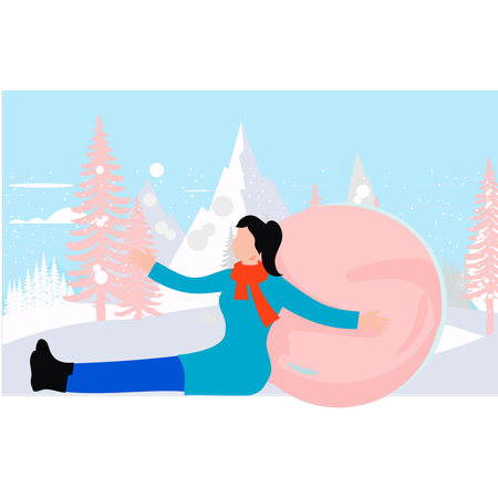 Girl is playing with snowball  Illustration