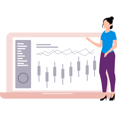 Girl is pointing at a candlestick graph  Illustration