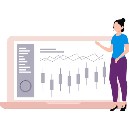 A Girl Is Pointing At A Candlestick Graph Illustration