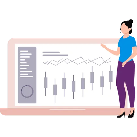 Girl is pointing at a candlestick graph  Illustration