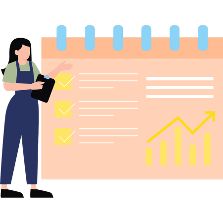 Girl is pointing at business checklist  Illustration