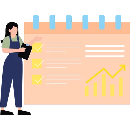 Girl Is Pointing At Business Checklist Illustration
