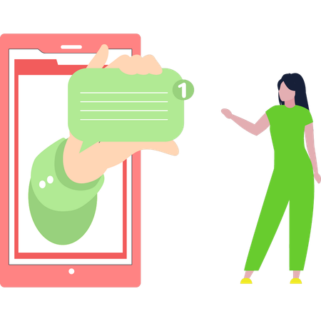 Girl is pointing at chat notification  Illustration
