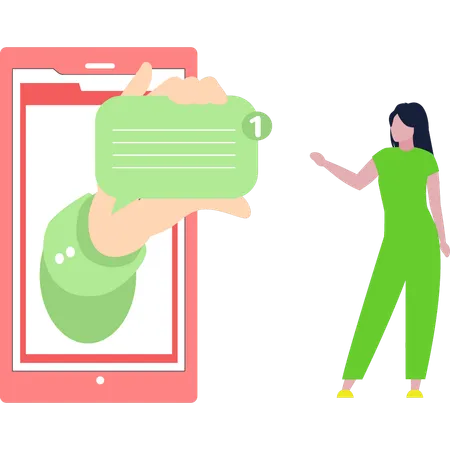 Girl Pointing At Chat Notification Illustration