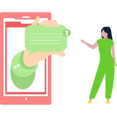 Girl is pointing at chat notification  Illustration