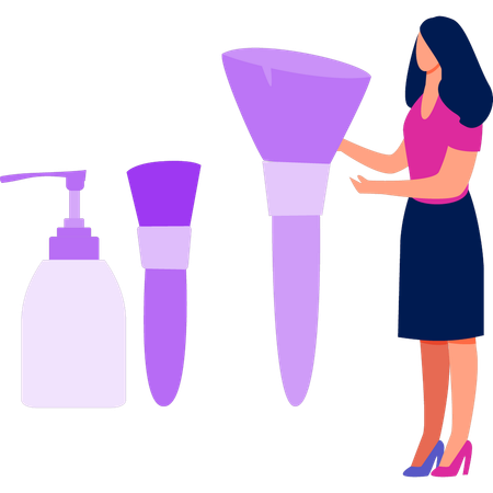 Girl is pointing at different brushes  イラスト