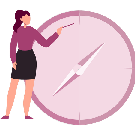 Girl is pointing at direction through compass  Illustration