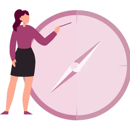 Girl is pointing at direction through compass  Illustration